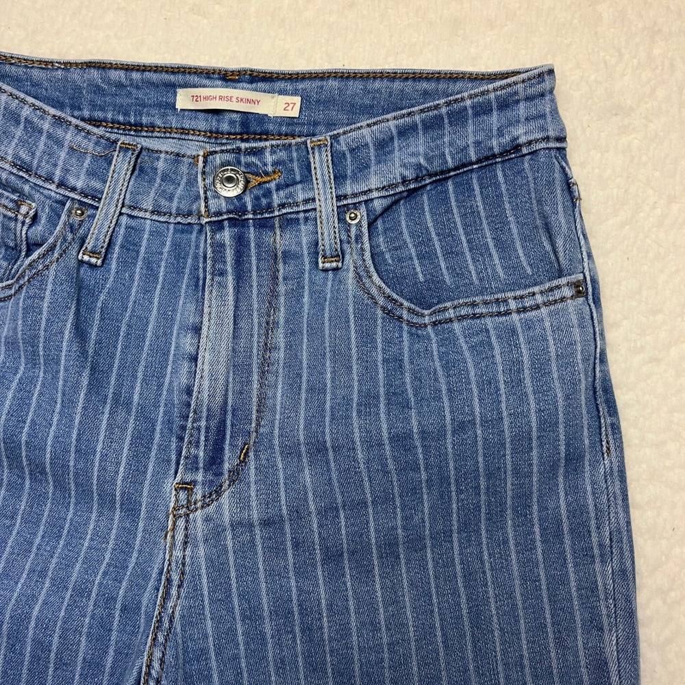 Levi's Jeans Women 27 Blue 721 High Rise Skinny Pinstripe Denim 18882-0335